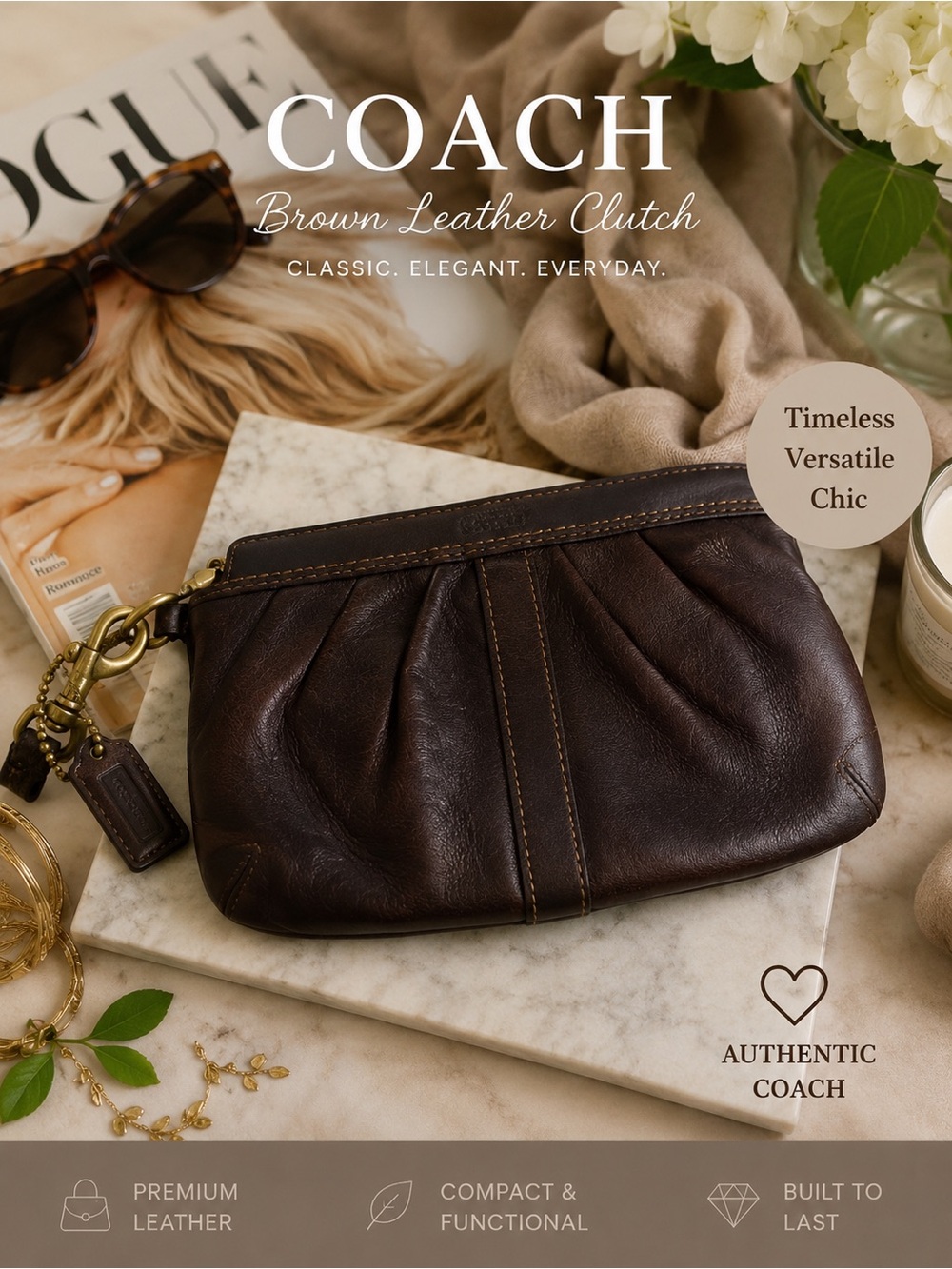 Coach Brown Leather Clutch